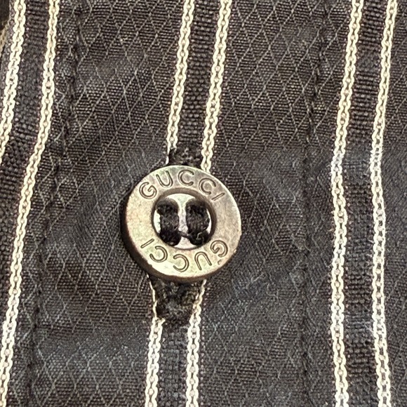 Gucci Mens Button Down Shirt Black Gray Stripes Long Sleeve Striped Size 41/16 - Picture 2 of 5